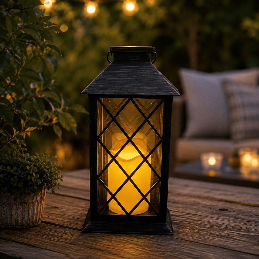 Solar LED Faux Candle Lantern with Carry Handle - Antique Copper or Black