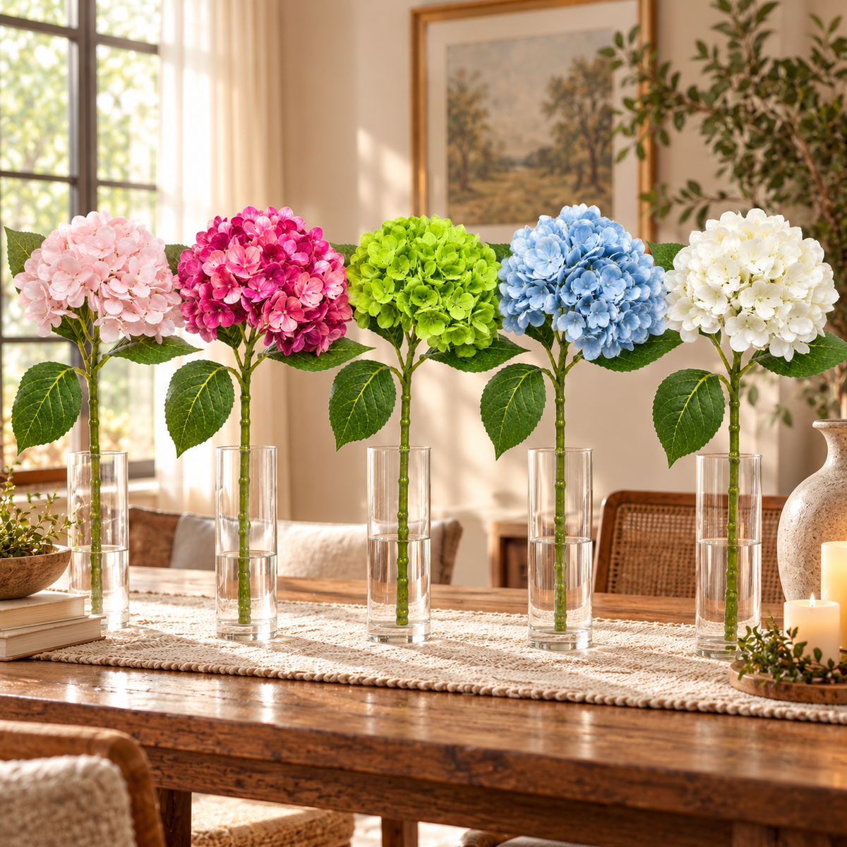 Faux Hydrangea Stem, 5 Different Colors (21 in H)