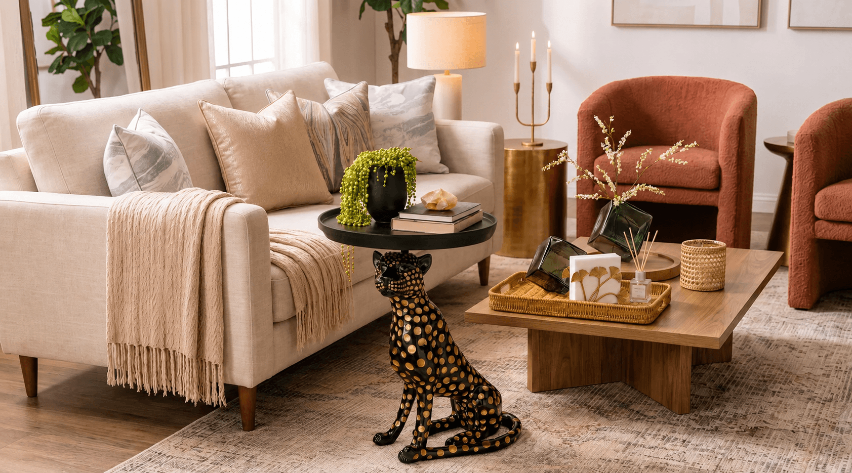 Collected Living Room with Warm Accent Seating