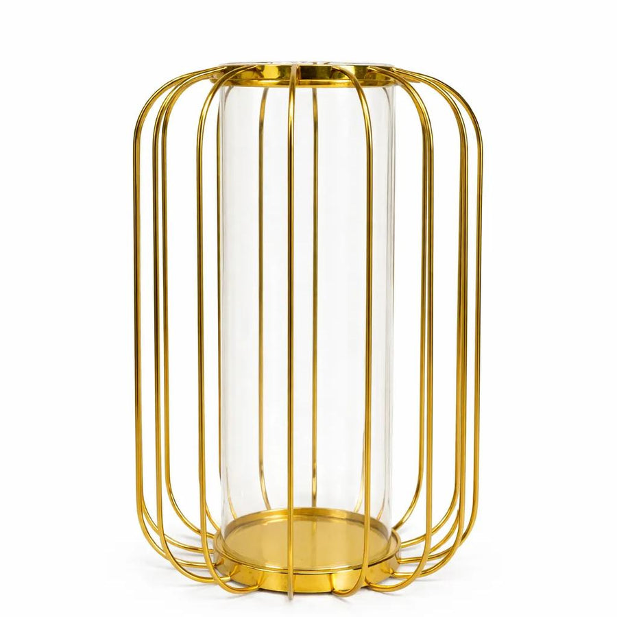 Gold wireframe sculptural vase with borosilicate glass insert – LumenFrame