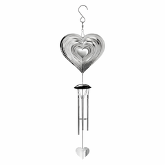 Mirror heart wind chime made of 304 stainless steel, modern hanging outdoor decor for patio porch balcony garden