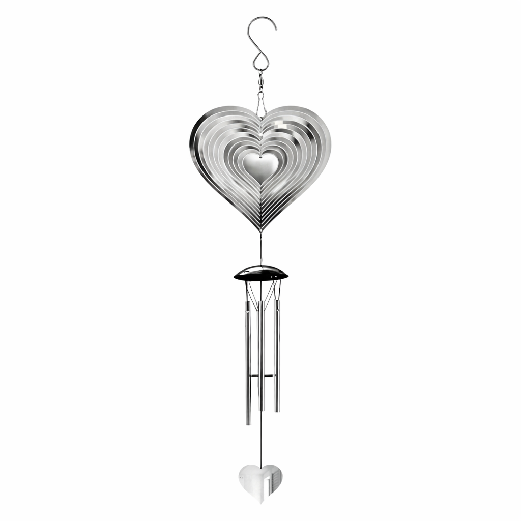 Mirror heart wind chime made of 304 stainless steel, modern hanging outdoor decor for patio porch balcony garden