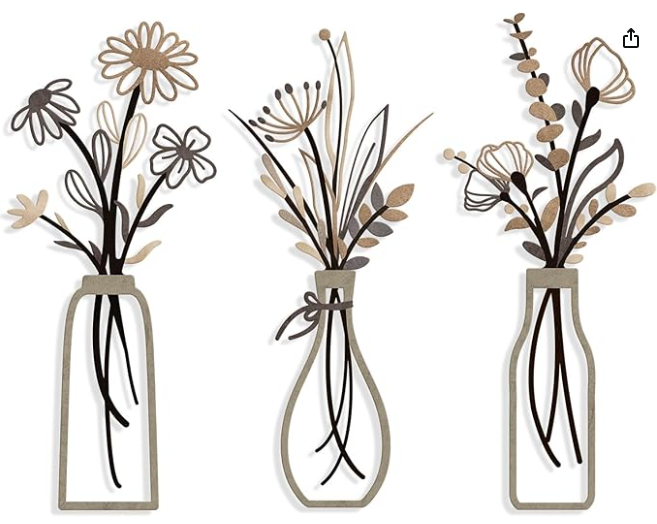 Laser-Cut Minimalist Metal Vase Wall Art Sculpture