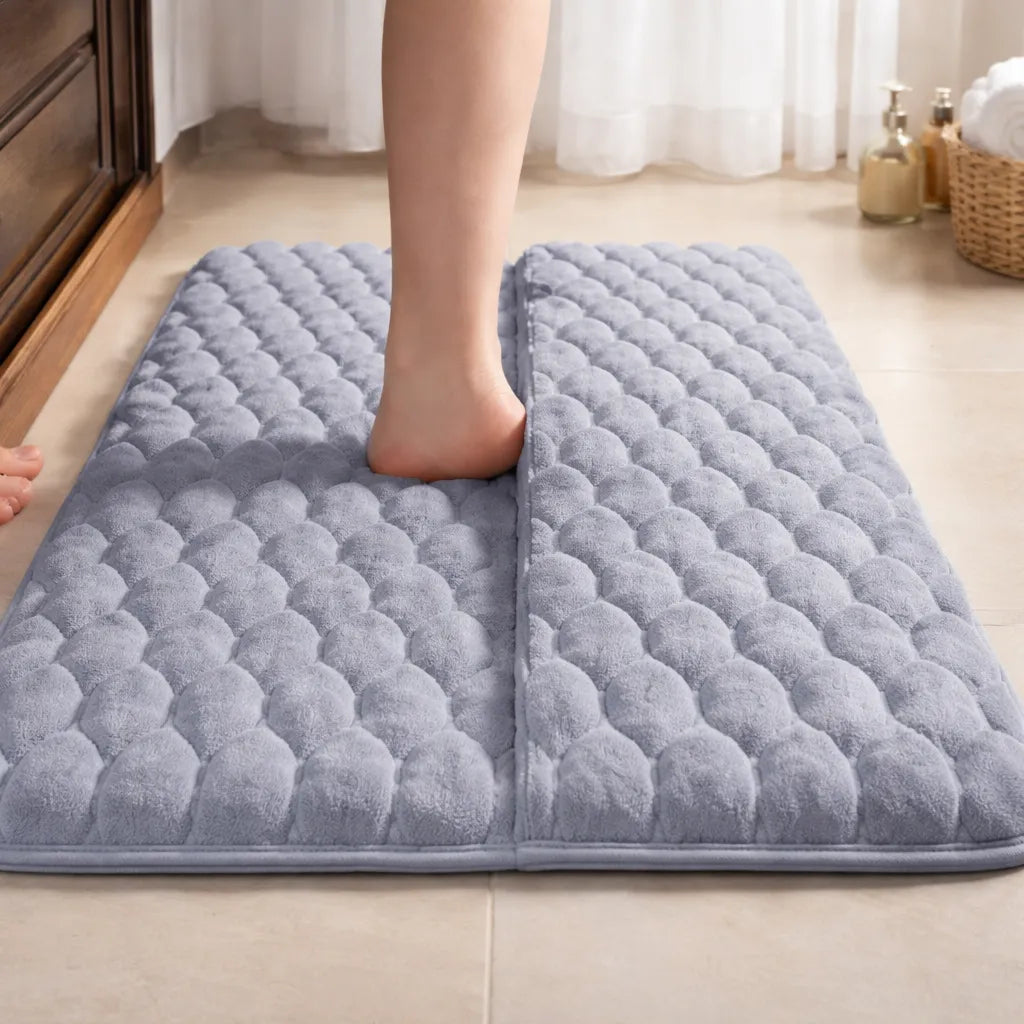 PebbleTuft Memory Foam Bath Mat-Plush Flannel, Non-Slip PVC Backing