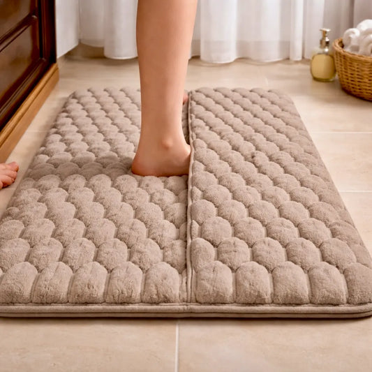 PebbleTuft Memory Foam Bath Mat-Plush Flannel, Non-Slip PVC Backing