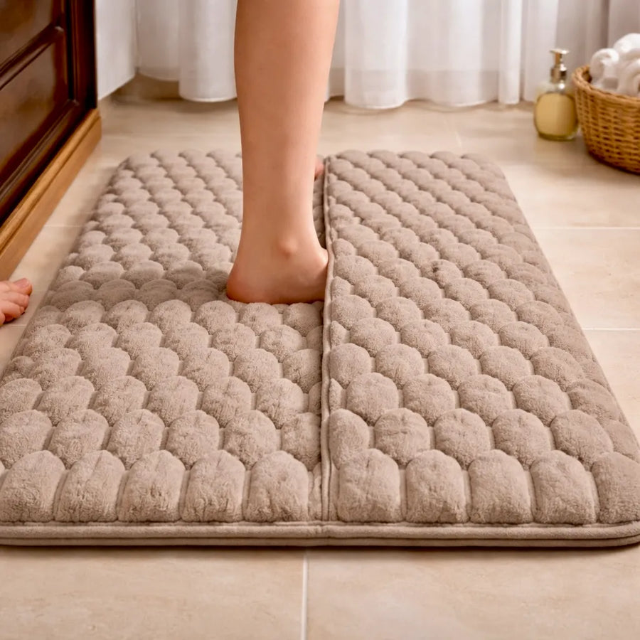 PebbleTuft Memory Foam Bath Mat-Plush Flannel, Non-Slip PVC Backing