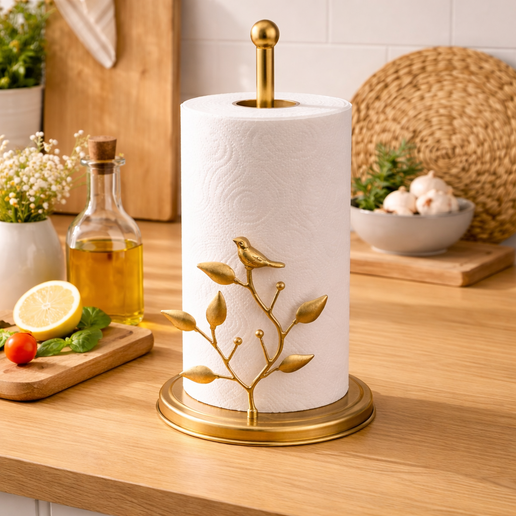 Antique Brass Sculptural Paper Towel Holder