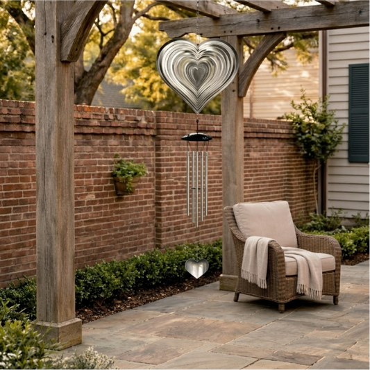 Mirror Heart Wind Chime in 304 Stainless Steel- Modern Hanging Patio & Garden Decor