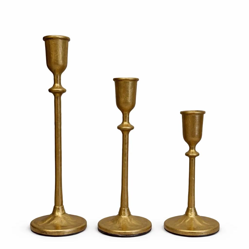 Cast iron candlestick holders set of 3 matte black graduated heights