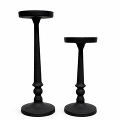 Two-height cast iron pillar candle holders (25cm & 31cm) for table and mantel decor