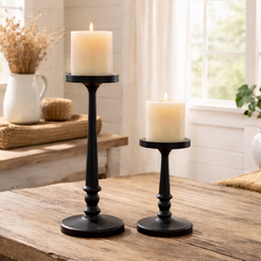 Cast Iron Pillar Candle Holders Set of 2