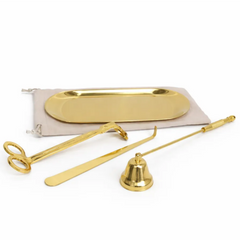 Stainless steel candle care tool set with tray in black finish (lighter not included)