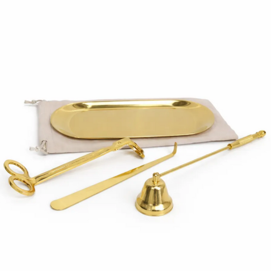 Stainless steel candle care tool set with tray in black finish (lighter not included)