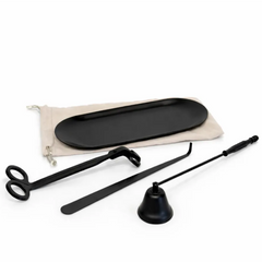 Stainless steel candle care tool set with tray in gold finish (lighter not included)