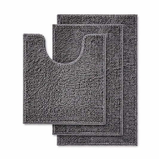 3-piece chenille bath mat set with U-shaped toilet mat and bath rugs