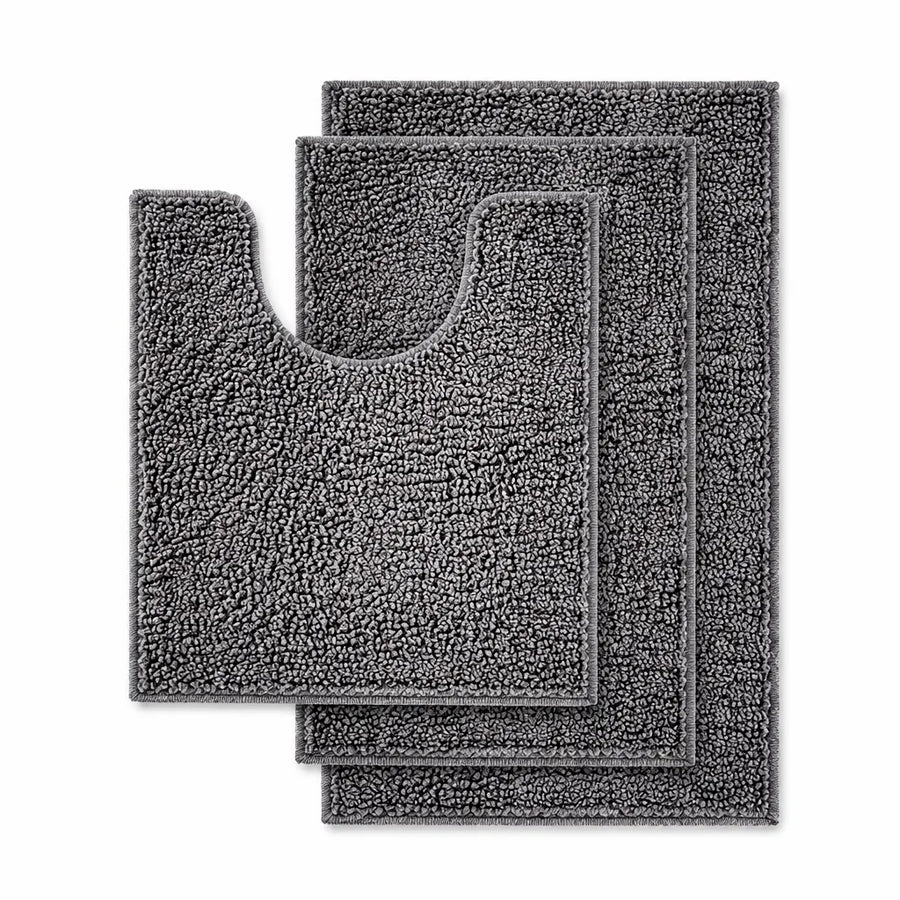 3-piece chenille bath mat set with U-shaped toilet mat and bath rugs
