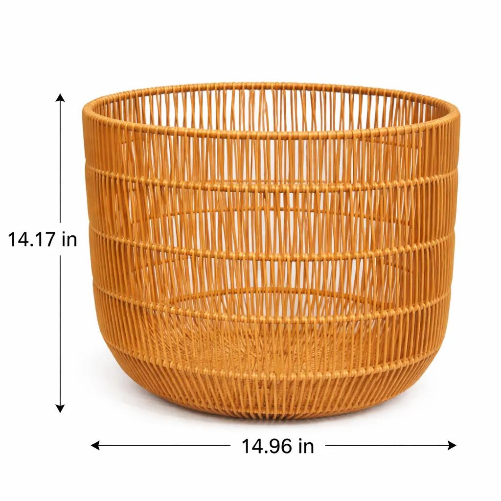 Cognac Faux Rattan Tapered Round Floor Basket