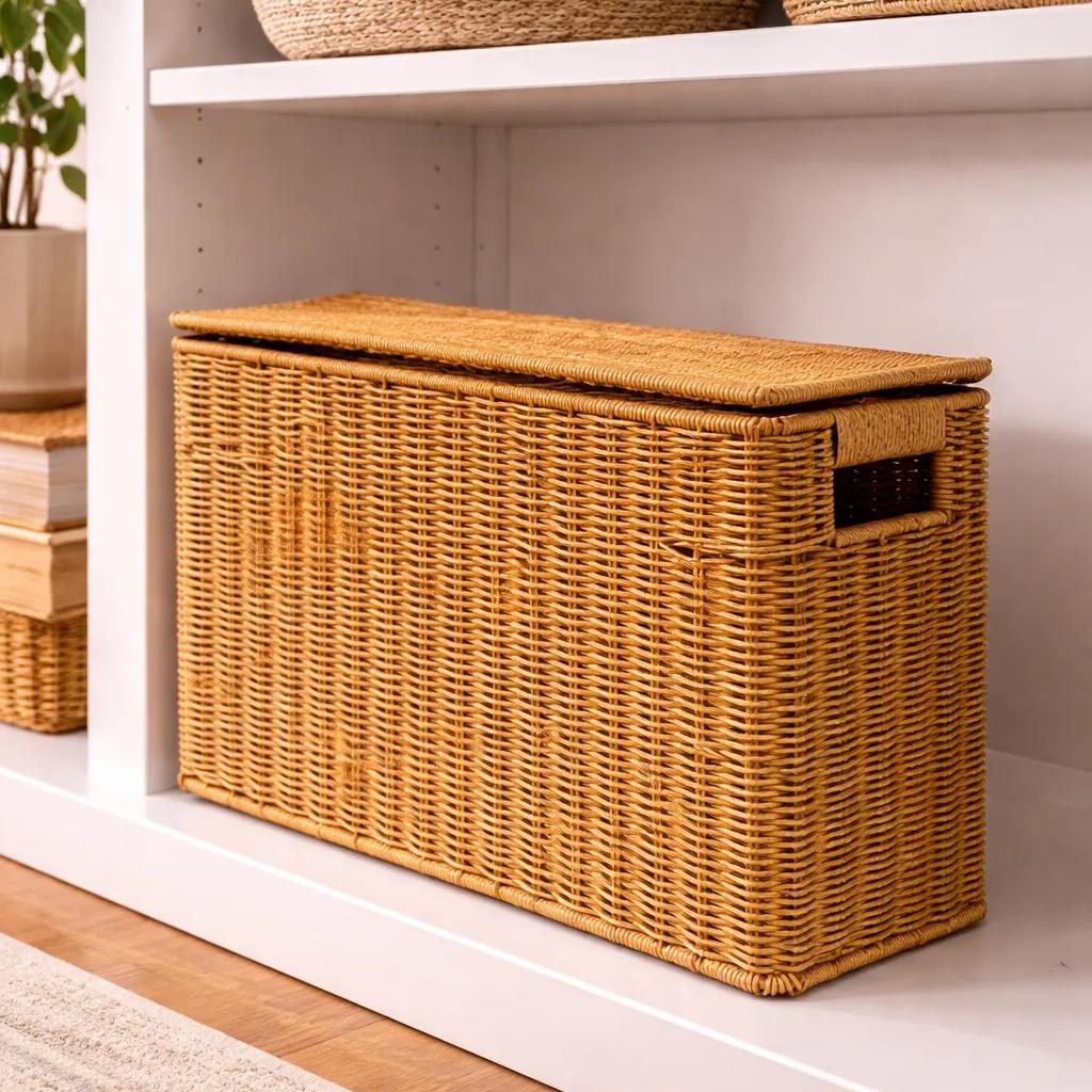 A Clean Lidded Look for Shelves-Rattan Style, Closet-Friendly Proportions