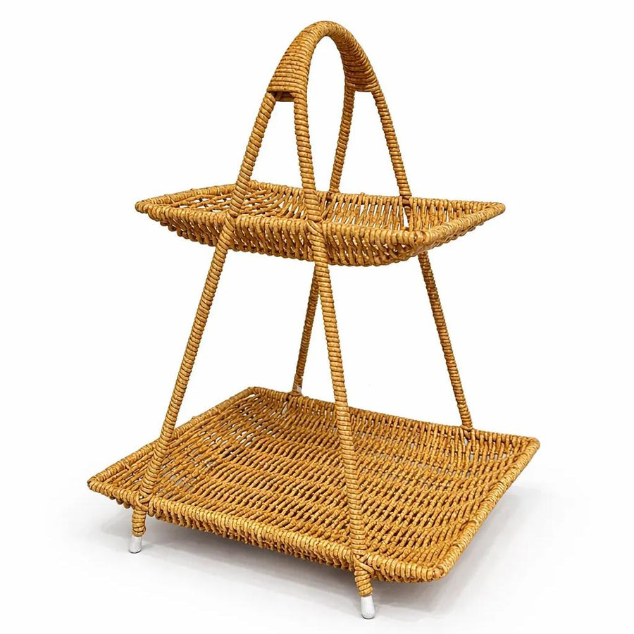 Faux Rattan Tiered Serving Stand