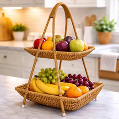 Faux Rattan Tiered Serving Stand