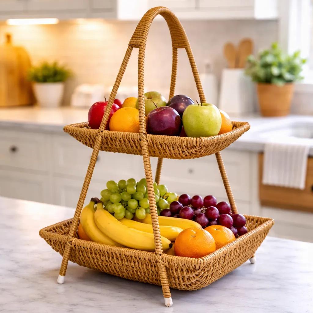 Faux Rattan Tiered Serving Stand