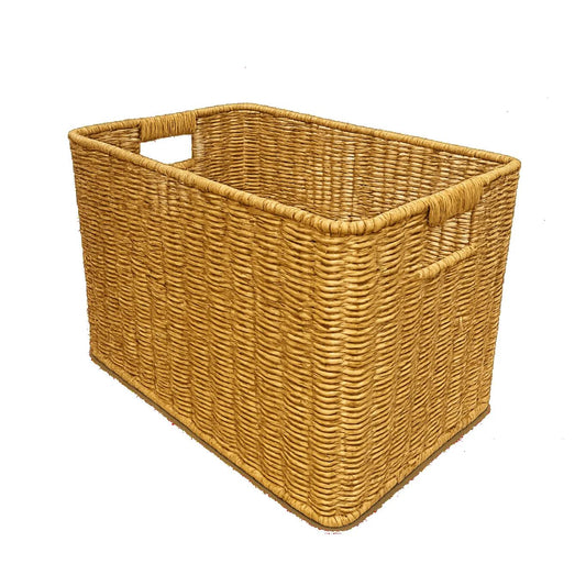 Cafe Tan Basketweave Storage Bin with Cutout Handles