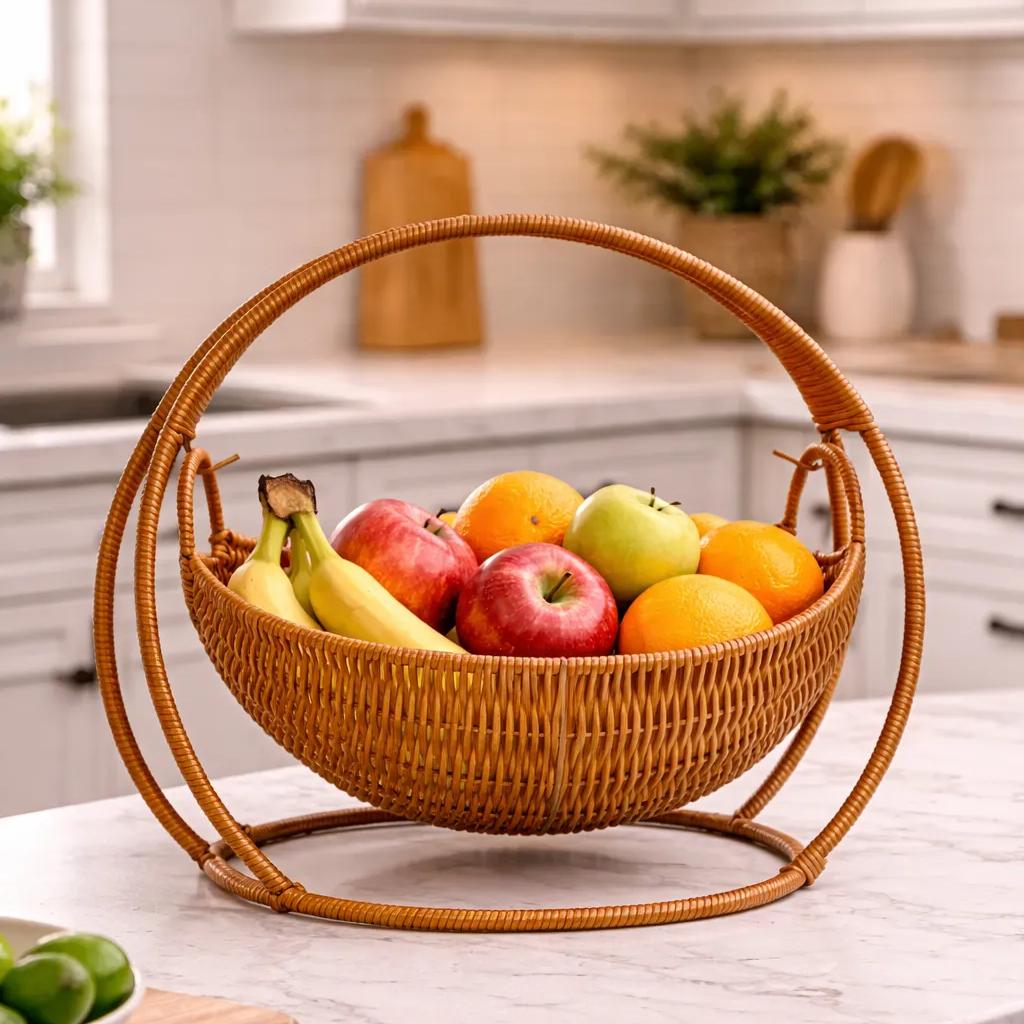 Arc Rocker Produce Basket-Wicker-Look Countertop Fruit Holder