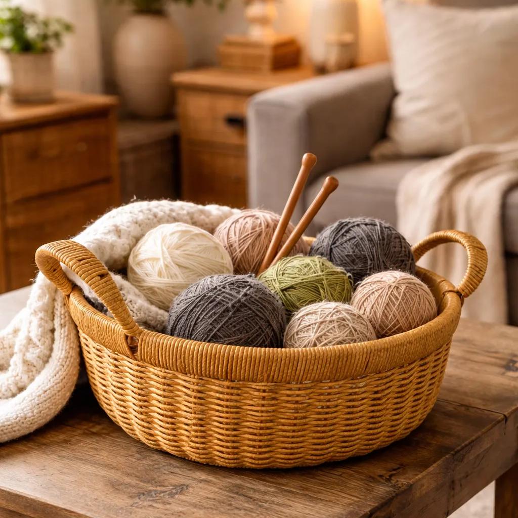 Woven-Handle Counter Basket-Lightweight Wicker-Look Organizer