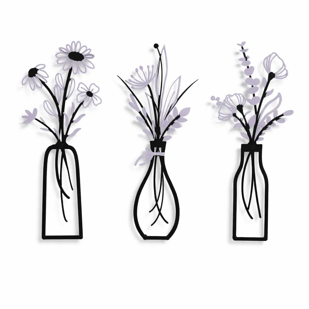 Laser-Cut Minimalist Metal Vase Wall Art Sculpture