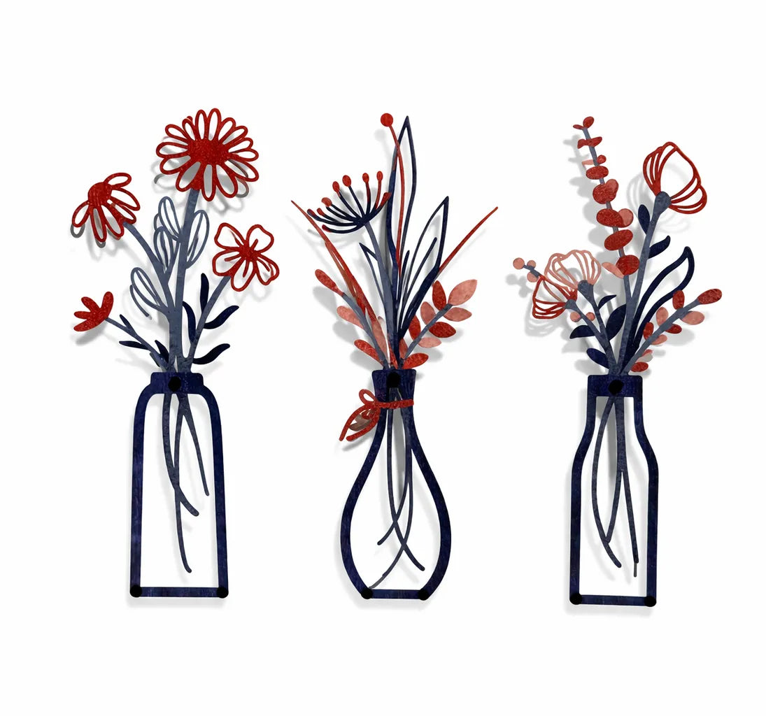 Laser-Cut Minimalist Metal Vase Wall Art Sculpture