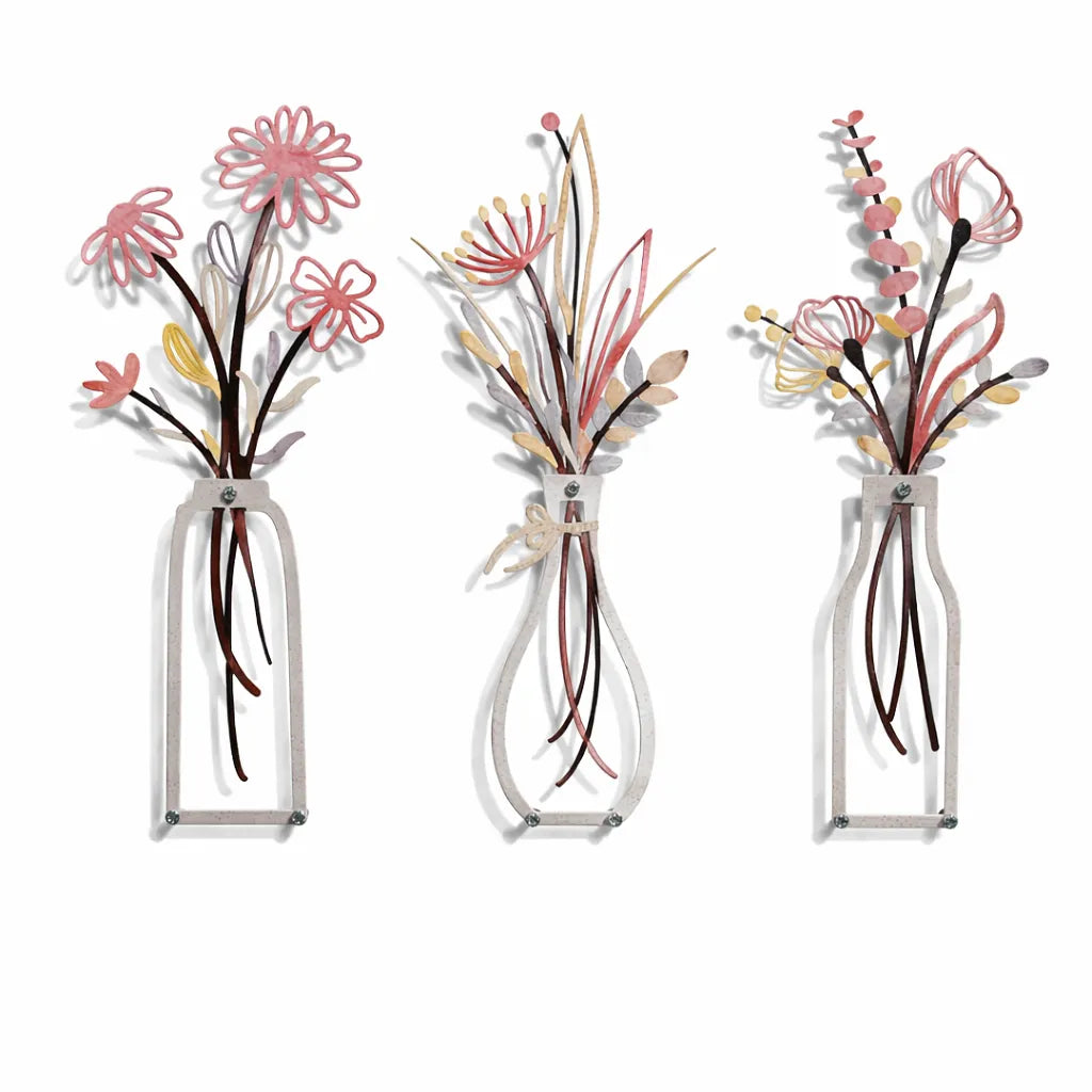 Laser-Cut Minimalist Metal Vase Wall Art Sculpture